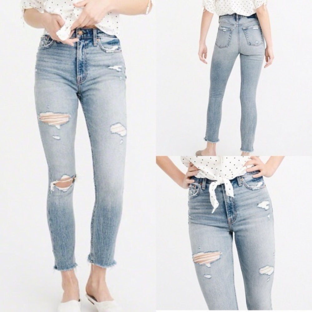 Abercrombie & Fitch Blue Simone High Rise Jeans with Distressed Details
